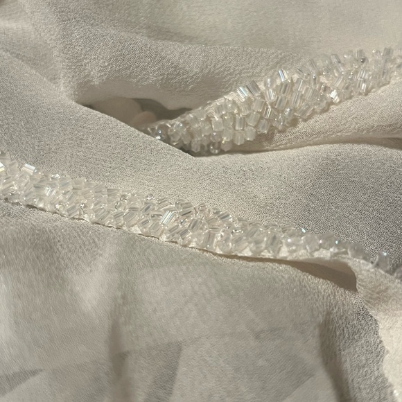 NWT Ralph Lauren silk scarf with crotchet bead trim Ivory/White - Picture 4 of 9